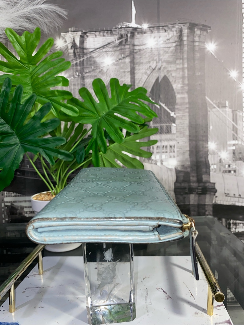 Authentic Gucci Rare Tiffany Blue Guccissima GG Monogram Leather Wallet - Picture 16 of 17